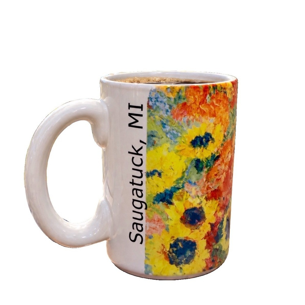 James Brandess Art Mug Saugatuck MI Floral Sunflowers Studios Gallery 5in